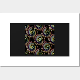 Repeating Spiral Pattern on Black Background Posters and Art